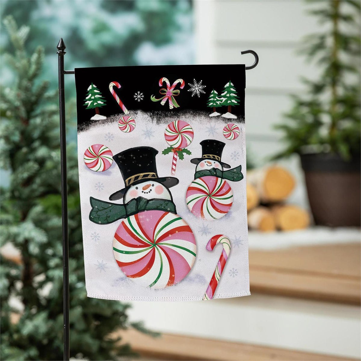 Peppermint Snowmen Garden Flag
