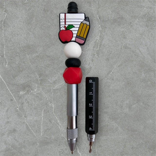 Beaded all?in?one screwdriver stylus pen ruler with silicone bead grip