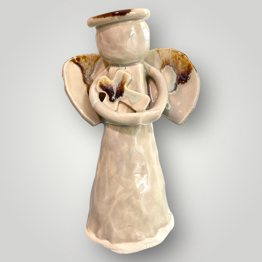 Angel Holding a Cross - Figurine - Heartfelt Traditions Pottery