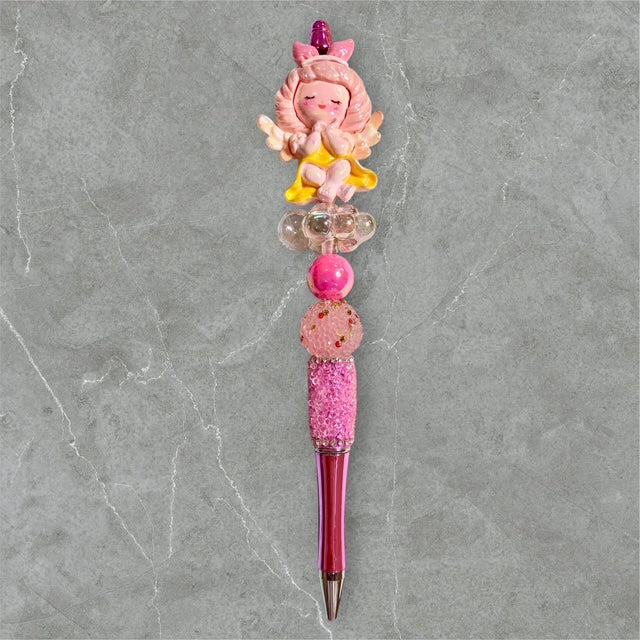 Angel in Shades of Pink and Yellow Beaded Pen