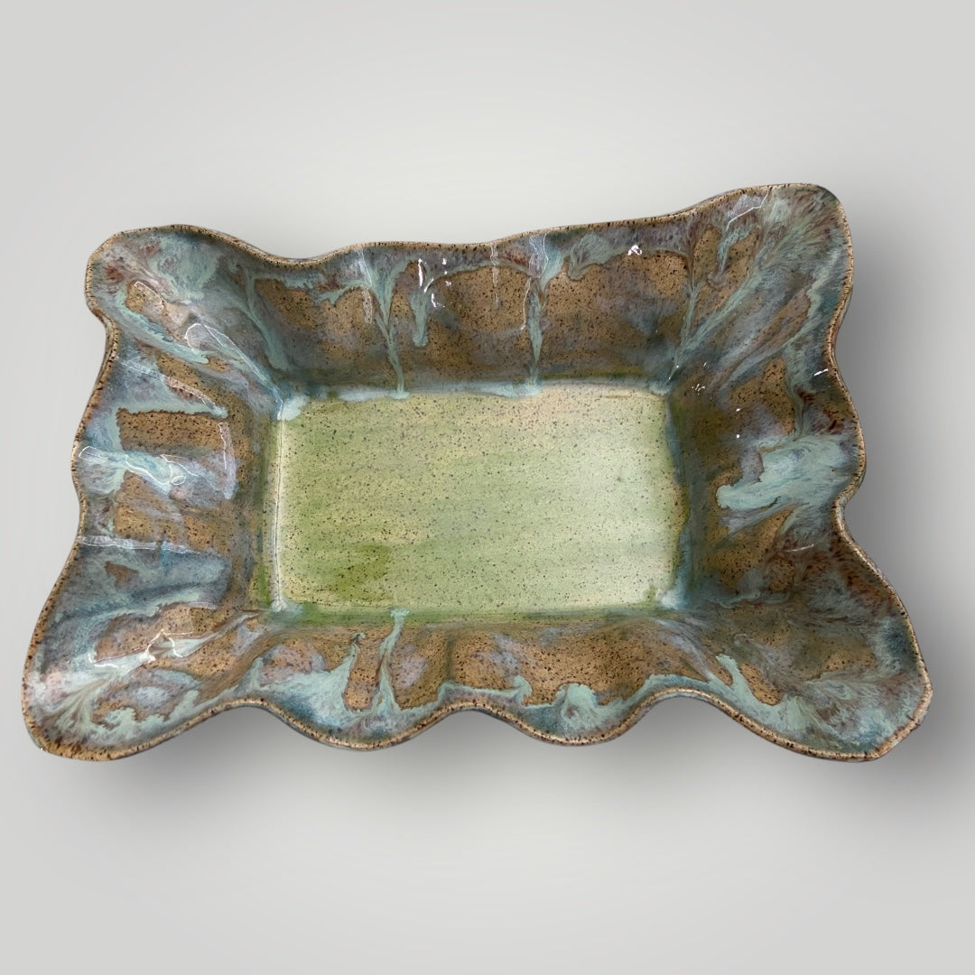 Baking Dish Medium - Lime Teal Drip - Heartfelt Traditions Pottery