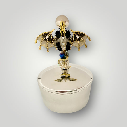 Trinket Bowl with Lid -  Black & White Dragon