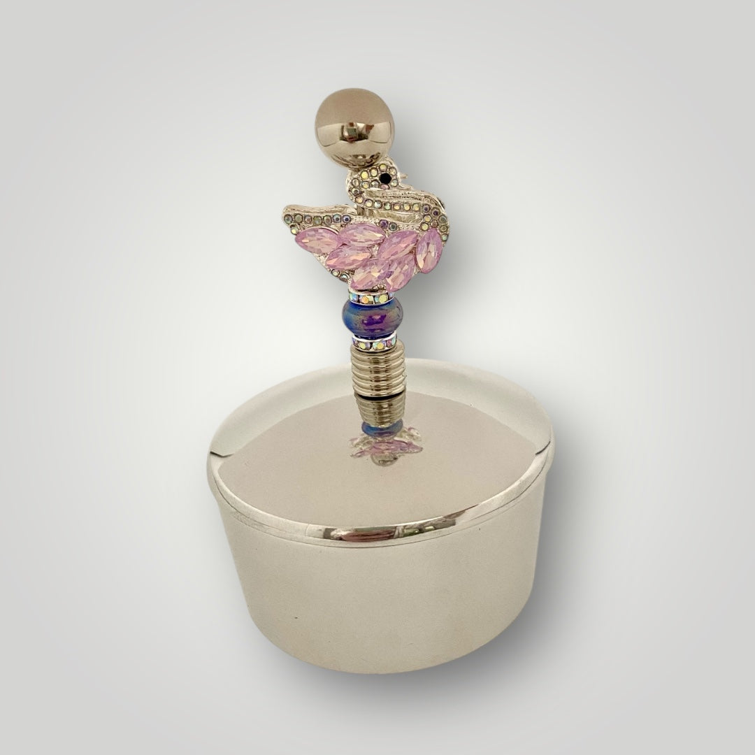 Trinket Bowl with Lid - Pink Swan - Beaded