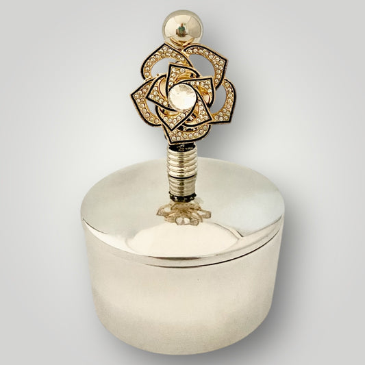 Trinket Bowl with Lid - Beaded - Rhinestone Rose Bloom