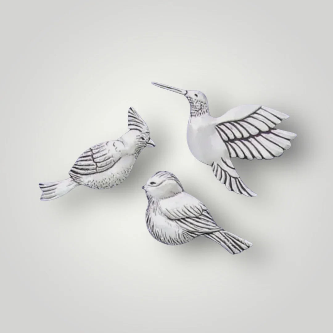 Pewter bird trio magnets set with three bird designs