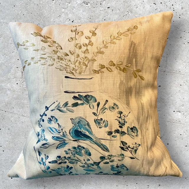 Bird In Blue Vase Throw Pillow
