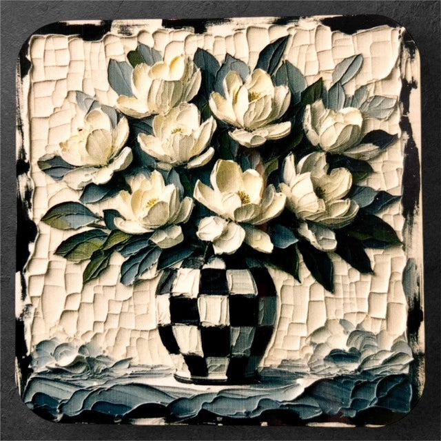 Black and White Vase with Magnolias - Magnet