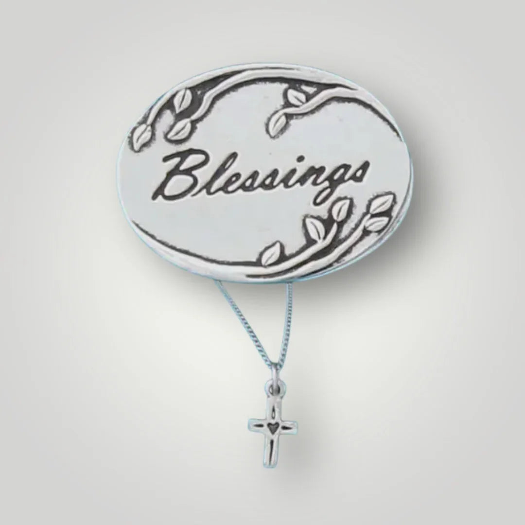 Blessings Wish Box with Cross Necklace - Pewter - BXJ48