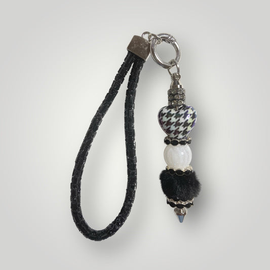 Blingy Beaded Wristlet Keychain - Black with Black & White