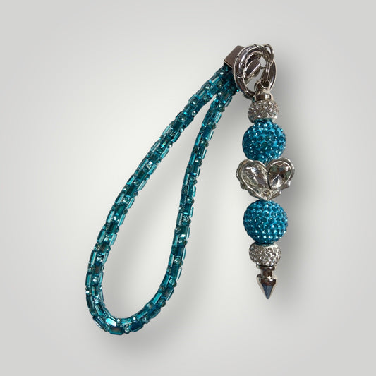 Blingy Beaded Wristlet Keychain - Turquoise with Turquoise & Clear