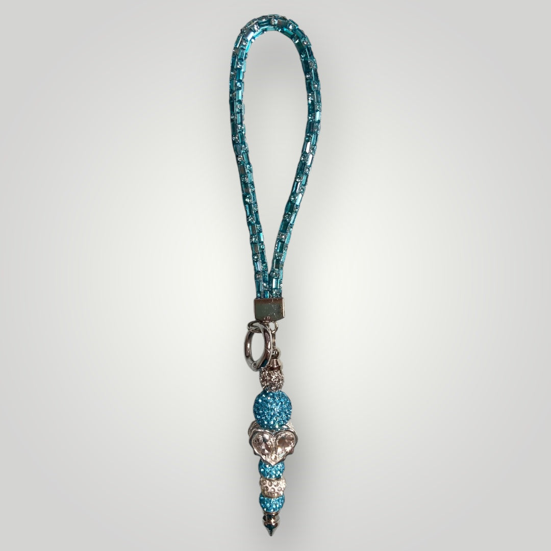 Blingy Beaded Wristlet Keychain - Turquoise with Turquoise & Silver