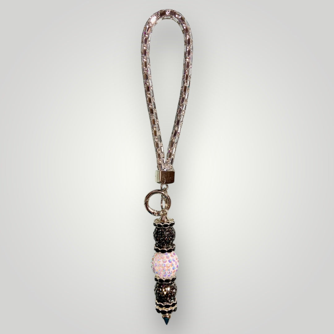 Blingy Beaded Wristlet Keychain - Clear with Black & White