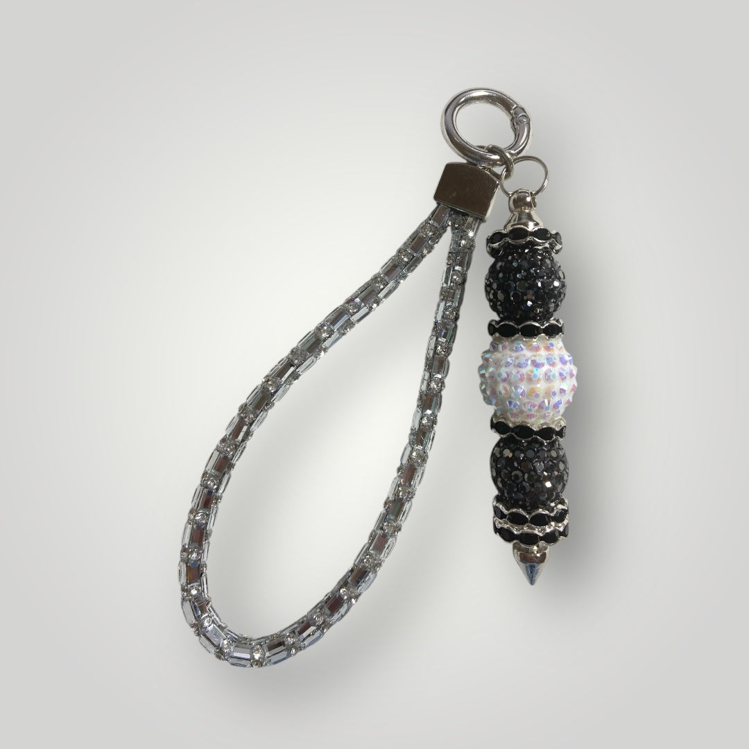 Blingy Beaded Wristlet Keychain - Clear with Black & White