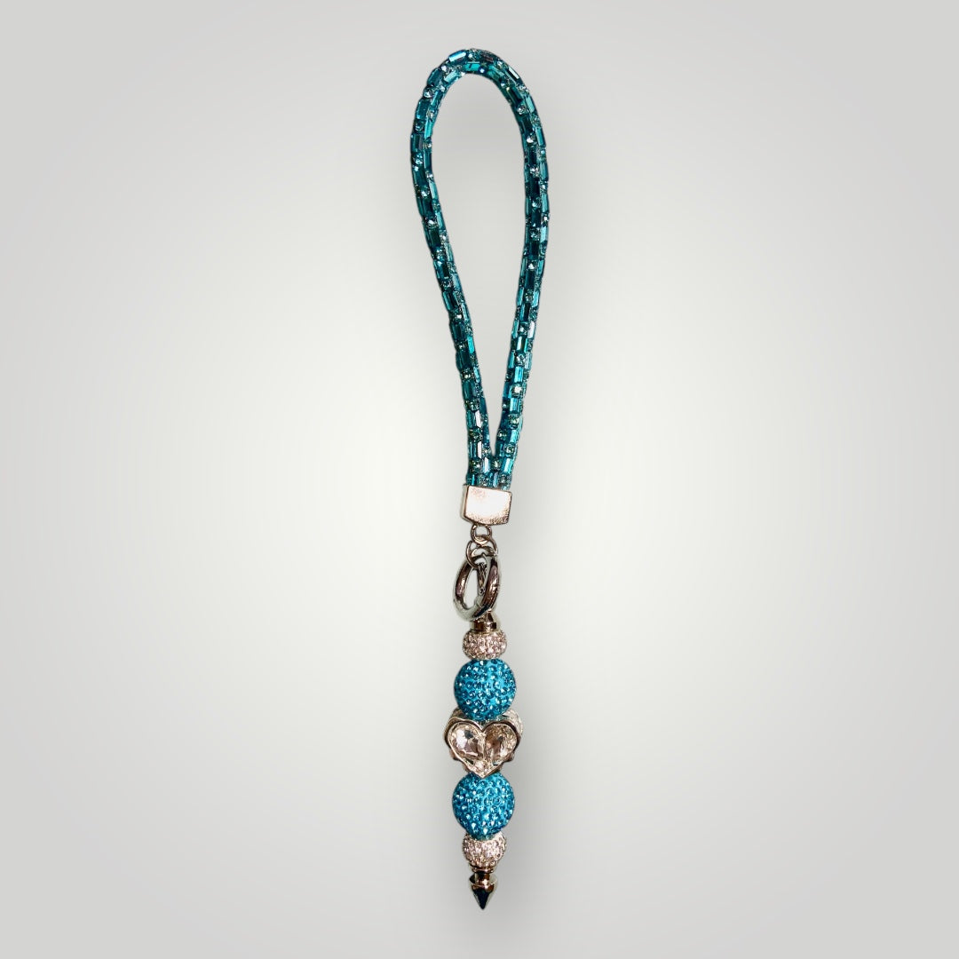 Blingy Beaded Wristlet Keychain - Turquoise with Turquoise & Clear