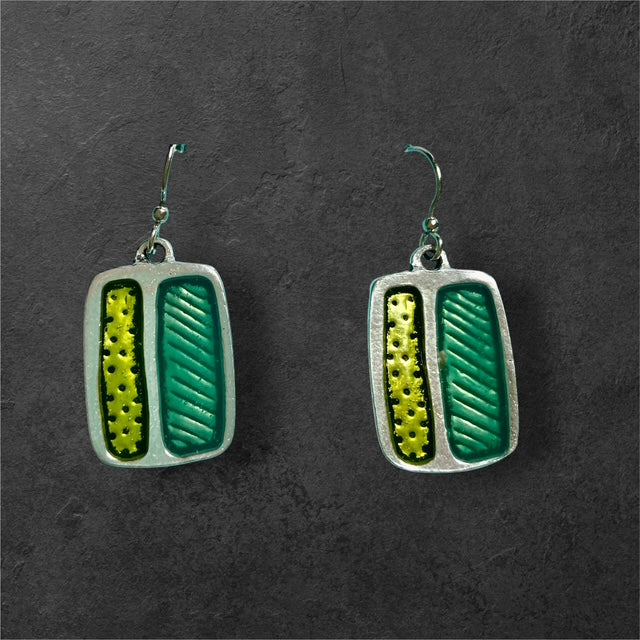 Blue/Lime Epoxy Earrings - Pewter - JER98