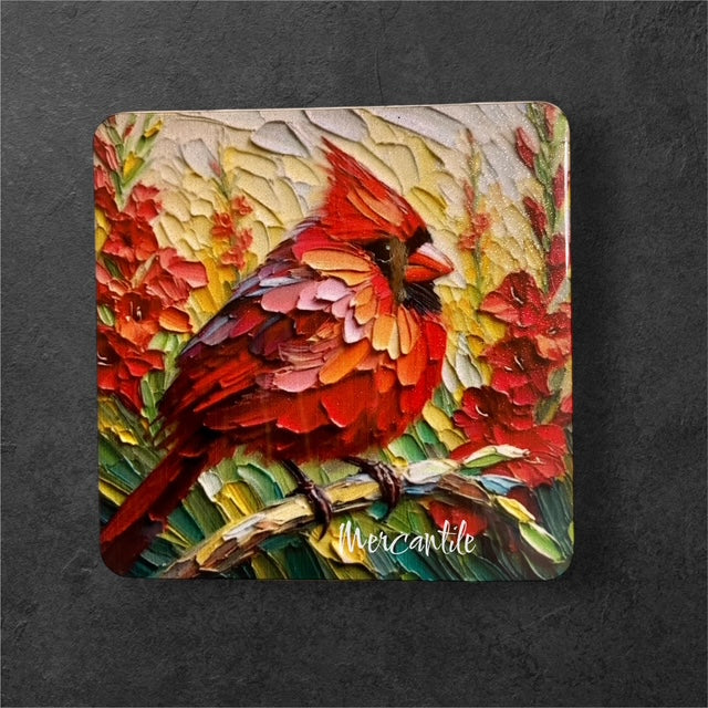 Cardinal Among the Gladiolus - Magnet