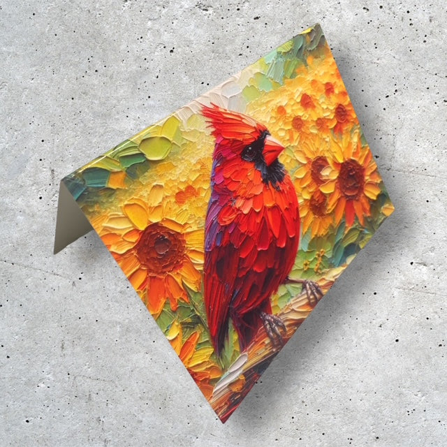 Cardinal Among the Sunflowers - Note Card