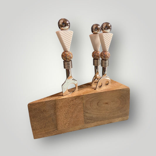 Cheese Knife Set with Mango Wood Block - White Cheese
