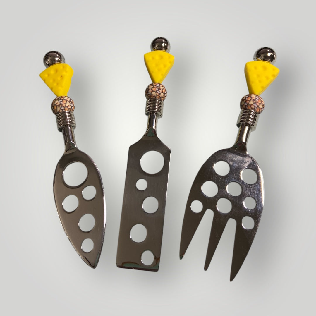 Cheese Knife Set with Mango Wood Block - Yellow Cheese #2