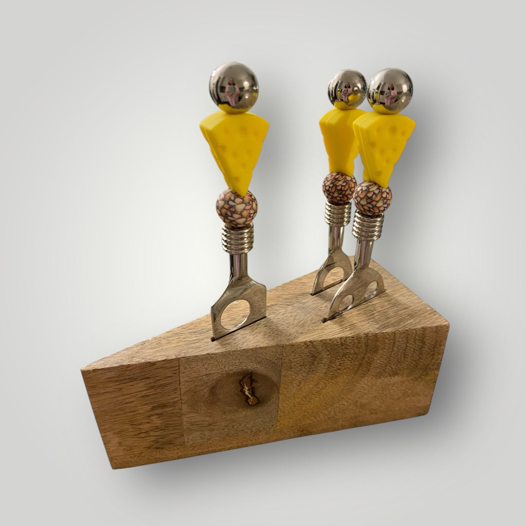 Cheese Knife Set with Mango Wood Block - Yellow Cheese #1