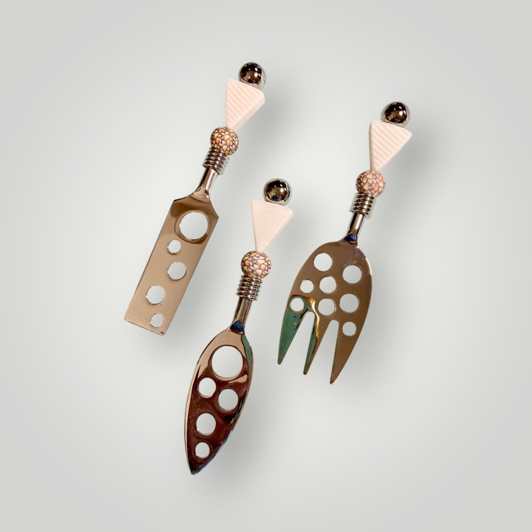 Cheese Knife Set with Mango Wood Block - White Cheese