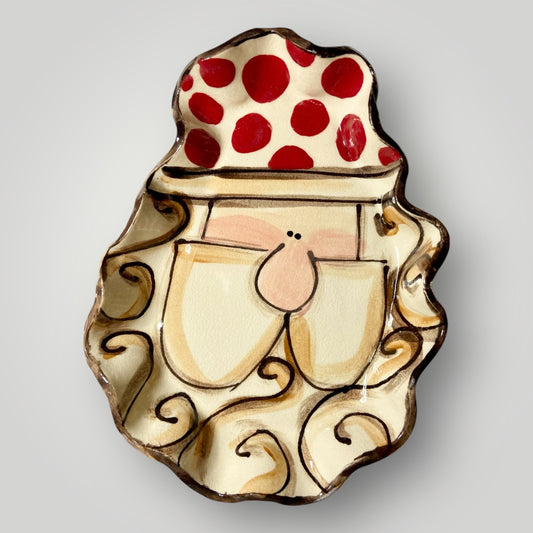 Christmas Freeform Ruffled Plate - Santa Large Polka Dots - Heartfelt Traditions Pottery