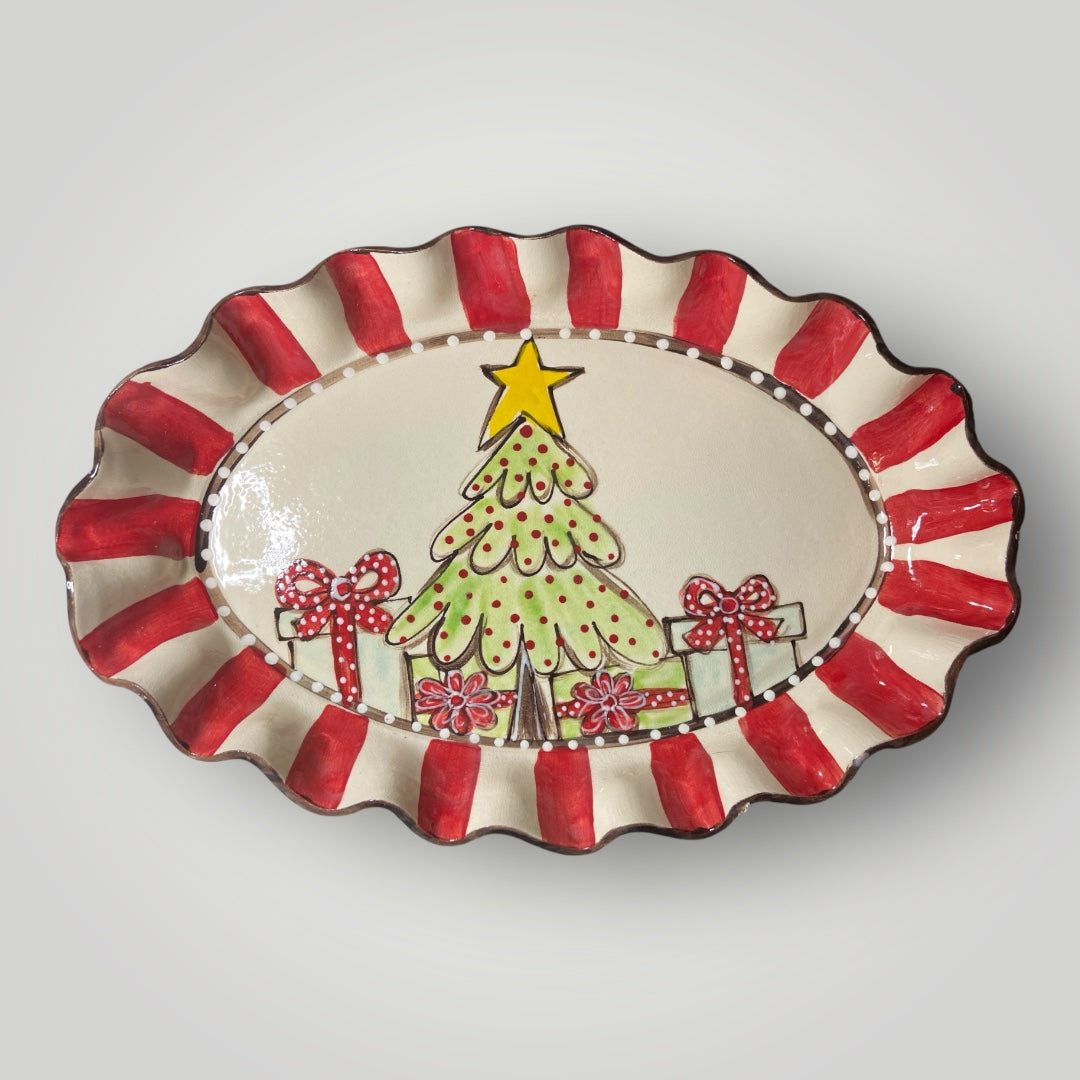 Christmas Oval Platter - Tree with Presents - Heartfelt Traditions Pottery