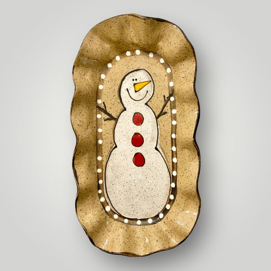 Christmas Oval Ruffle Tray - Snowman Speckle - Heartfelt Traditions Pottery