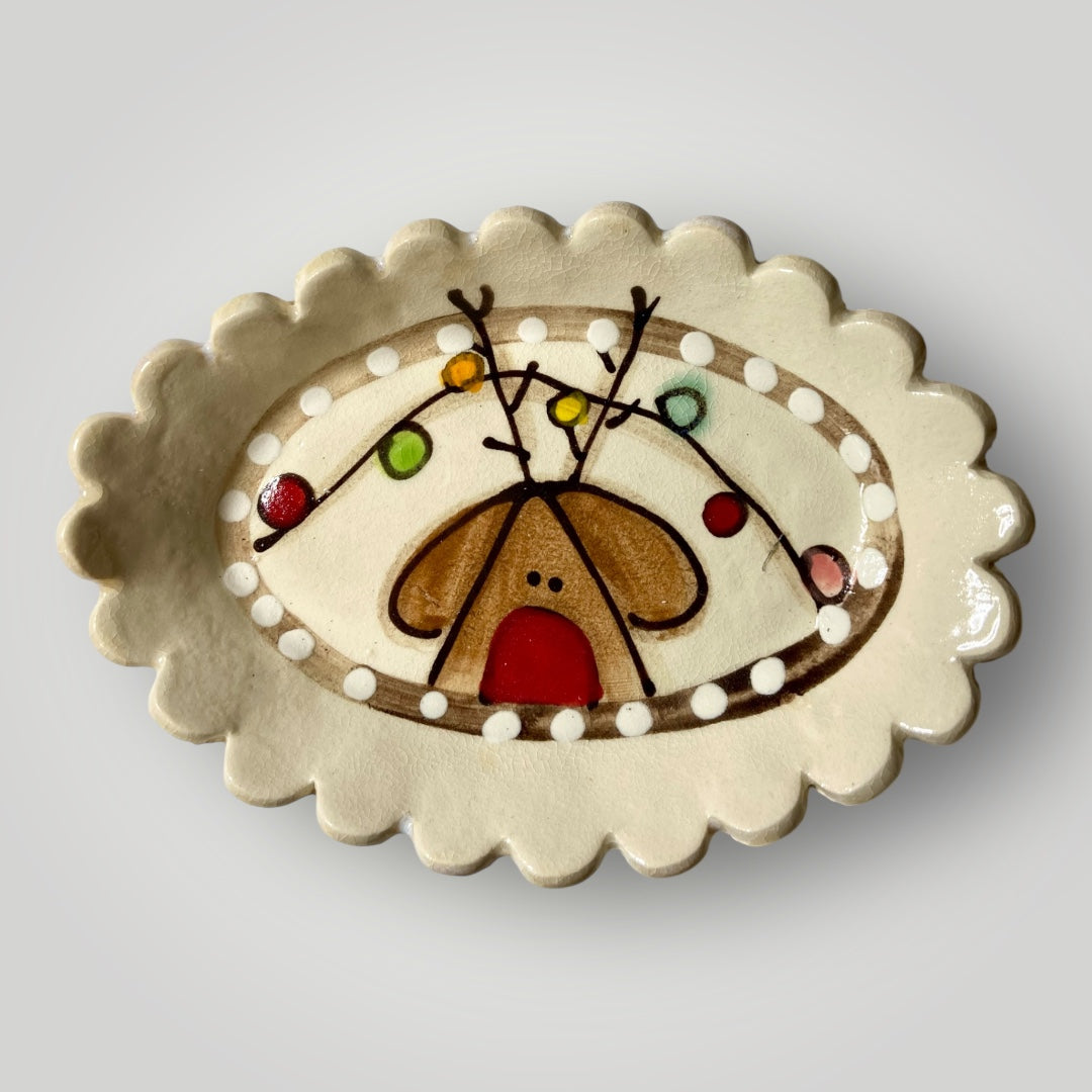 Christmas Soap Dish - Reindeer with Christmas Lights - Heartfelt Traditions Pottery