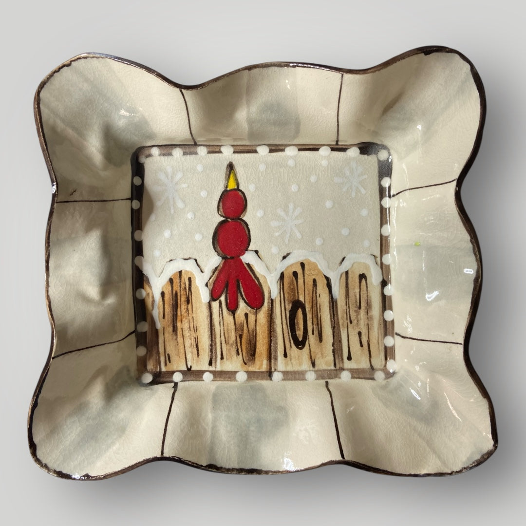 Christmas Square Ruffle Bowl - Cardinal - Heartfelt Traditions Pottery