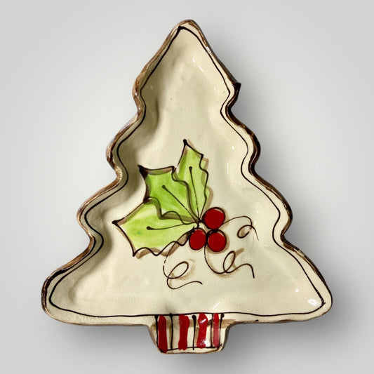 Christmas Tree Plate - Holly Berries - Heartfelt Traditions Pottery