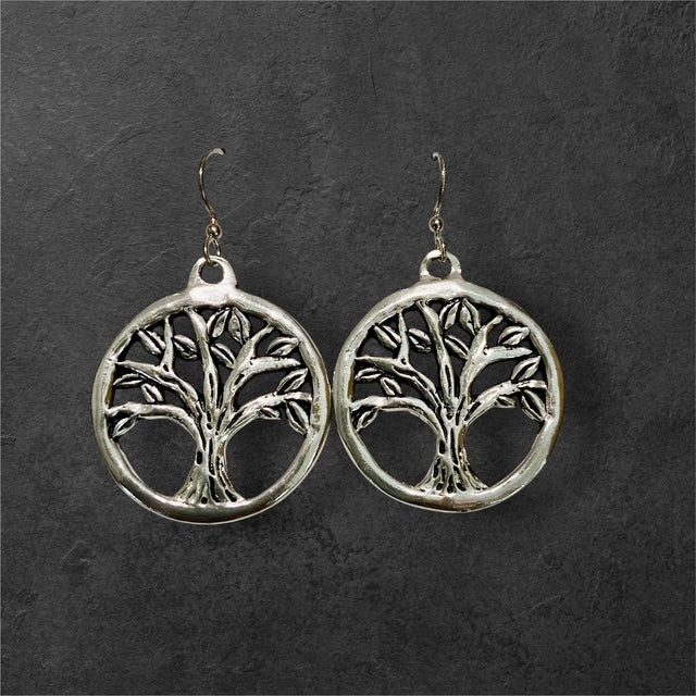 Circle Tree Earrings - Pewter - JER109