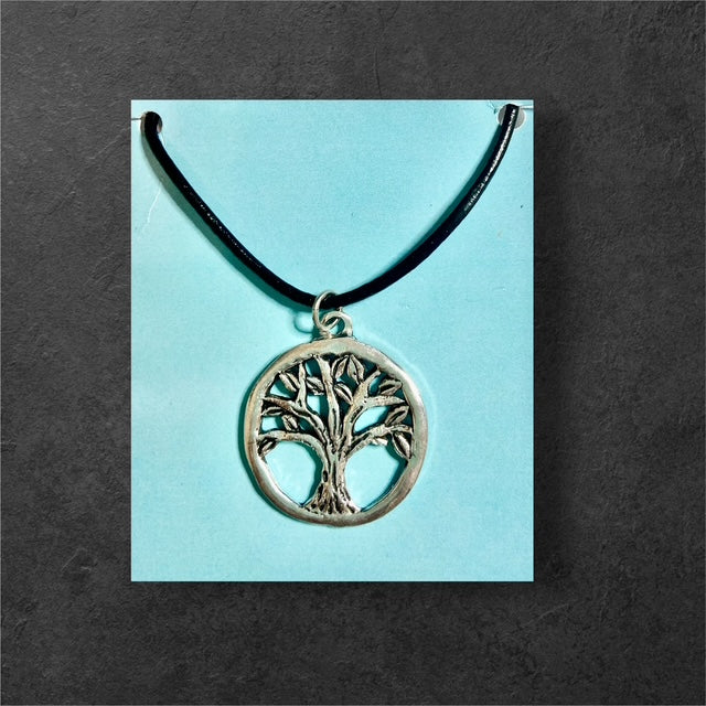 Circle Tree Suede Cord Necklace - Pewter - JNL68