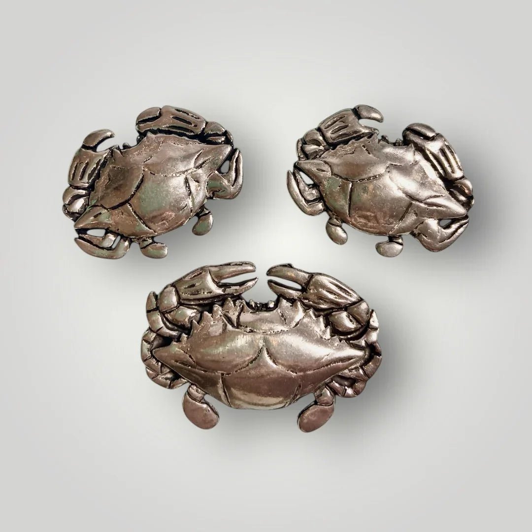 Pewter crab magnets set of three with detailed crab designs