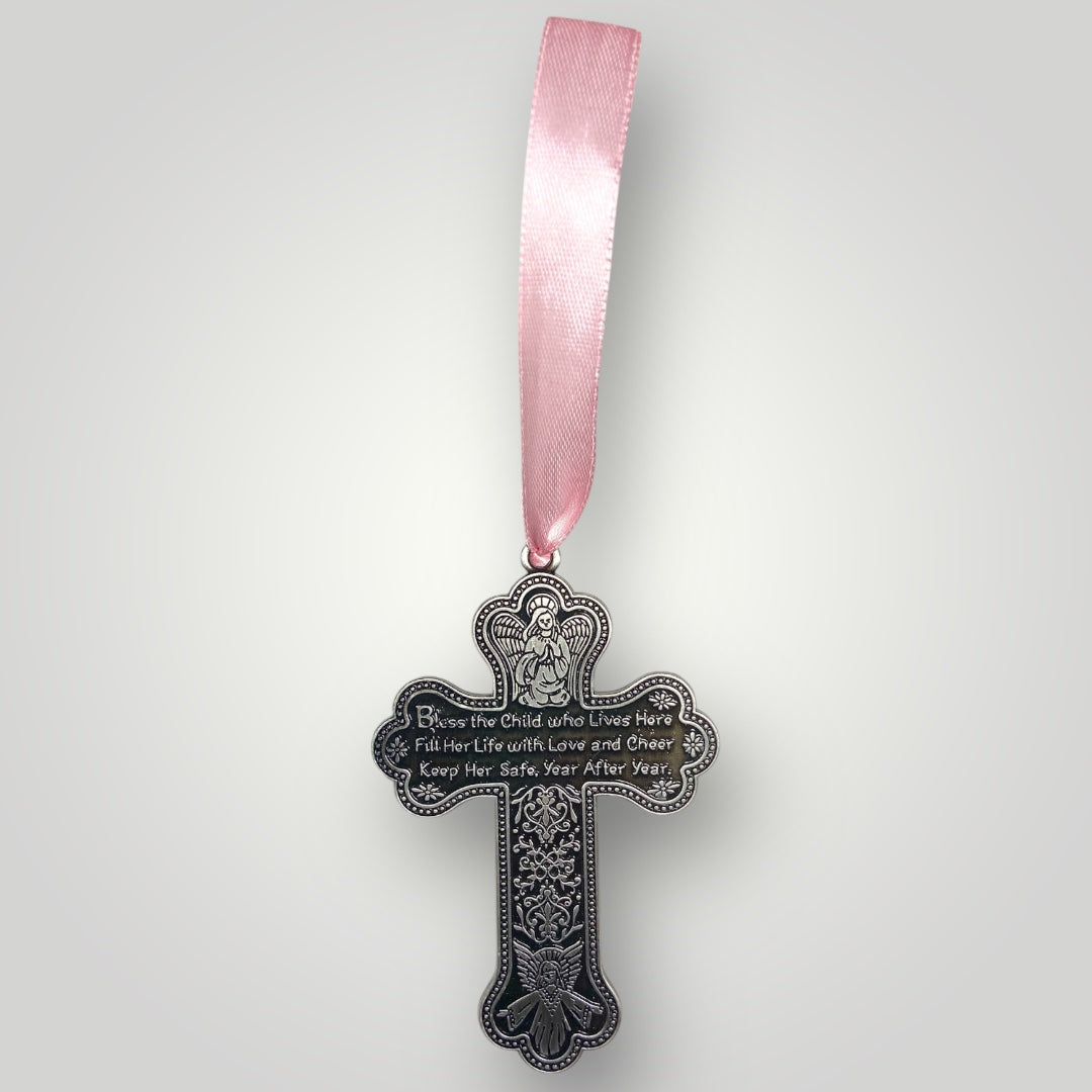 Guardian Angel Crib Cross - Pink Ribbon