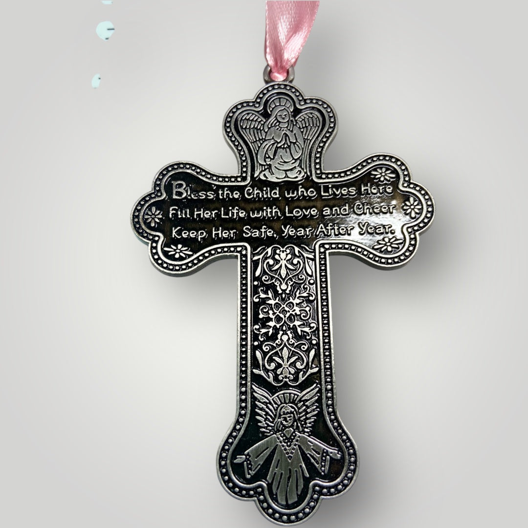 Guardian Angel Crib Cross - Pink Ribbon