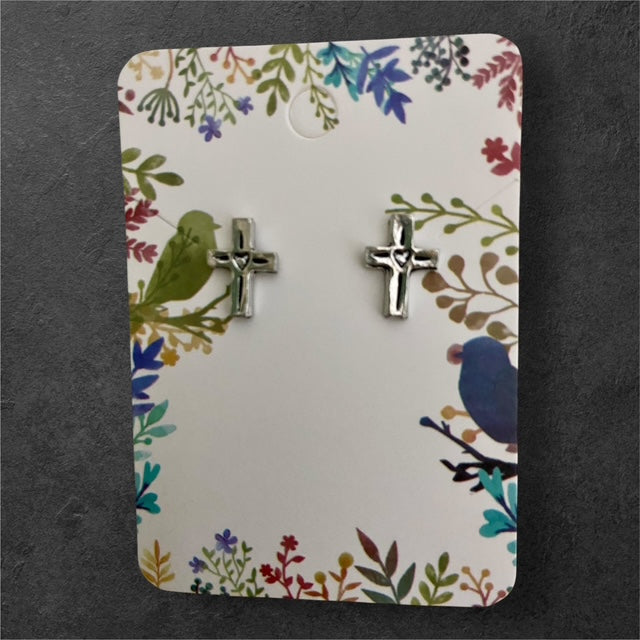 Cross Stud Earrings - Pewter - JER818