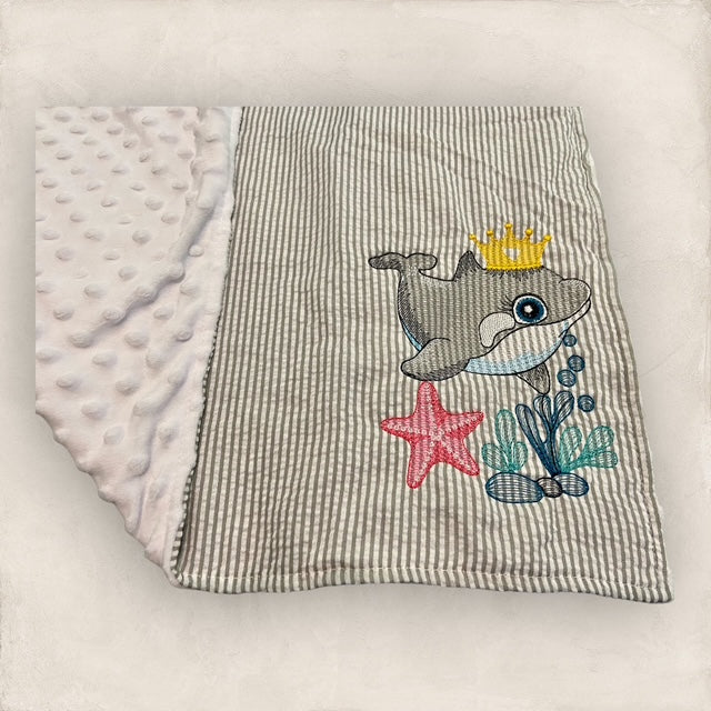 Crowned Orca Minky Blanket - Gray