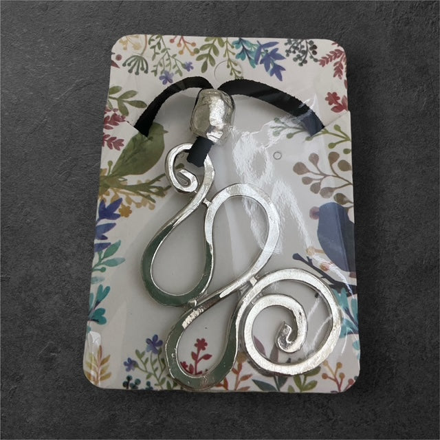 Curvy with Bead Suede Cord Necklace - Pewter - JNL-130