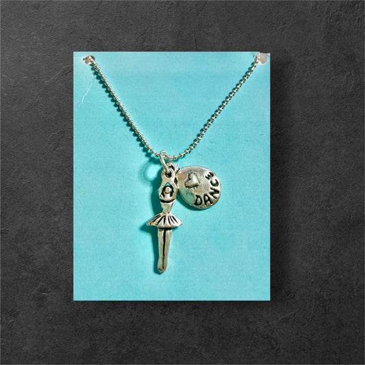 Dance Double Charm Necklace - Pewter - JNC52