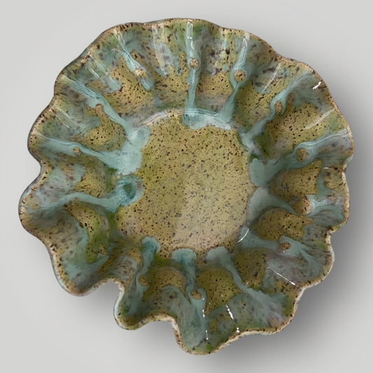 Dip Bowl - Lime Teal Drip - Heartfelt Traditions Pottery
