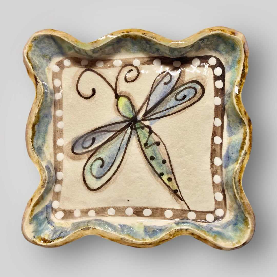 Dragonfly #1 Square Ruffle Tray - Heartfelt Traditions Pottery