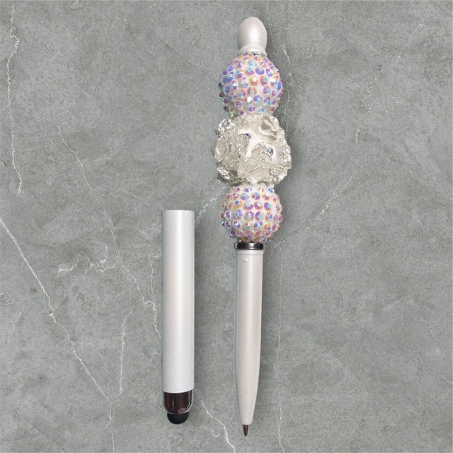 Elegant Beaded Stylus Pen - Classic White