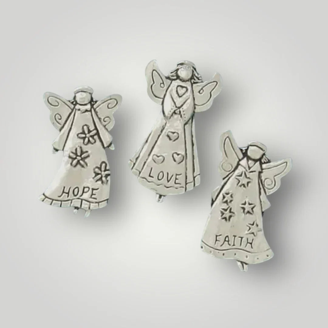 Pewter Faith Hope Love magnets set of three