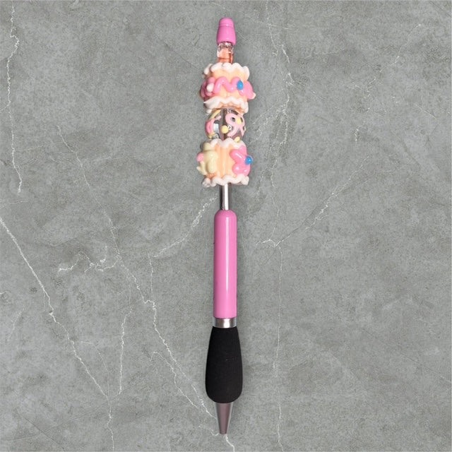 Finger Grip Beaded Pen - Bubblegum Pink