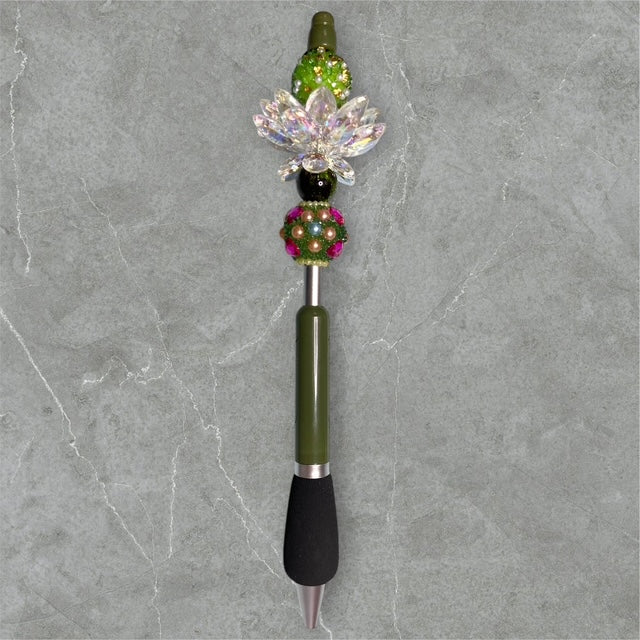Finger Grip Beaded Pen - Dark Green