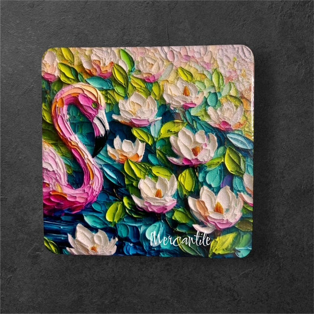Flamingo in pink with magnolias magnet