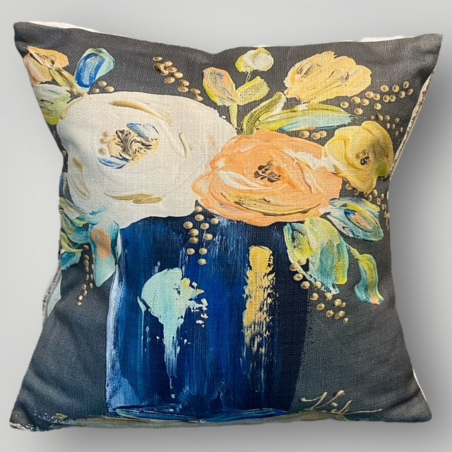 Floral 19 Blue Vase Throw Pillow