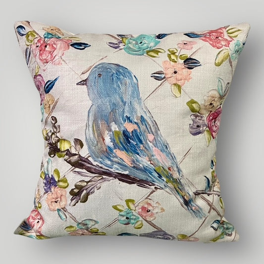 Floral Bluebird with Trellis Throw Pillow
