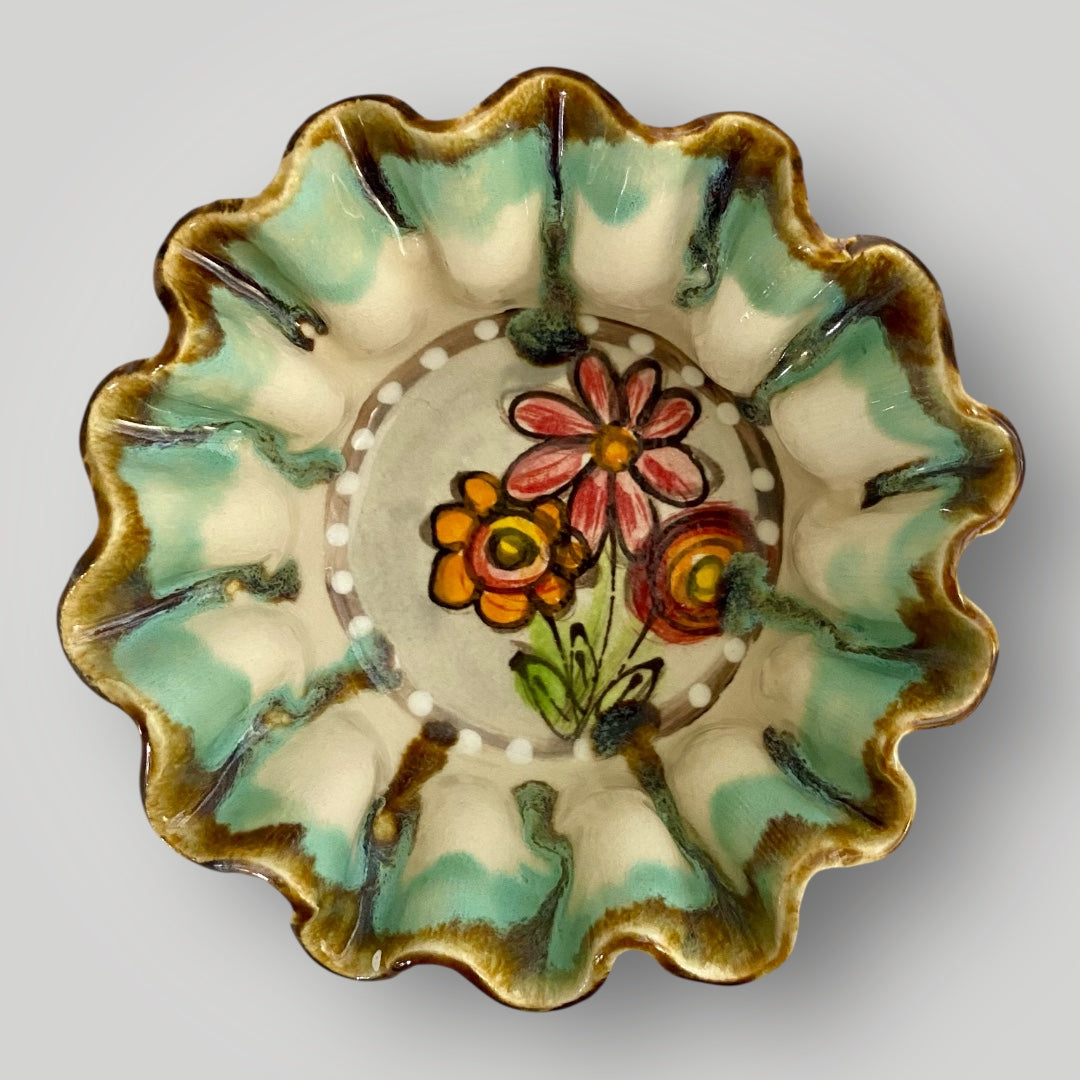 Flower Line - Condiment Ruffle Bowl - Faith Hope Love with Flower #1 - Heartfelt Traditions Pottery